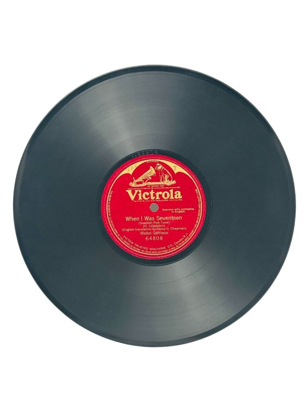 Mabel Garrison When I Was Seventeen 78 RPM 10 Inch Shellac Victrola 64808 VG+